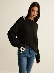 Contrast Trim Drawstring Sweater