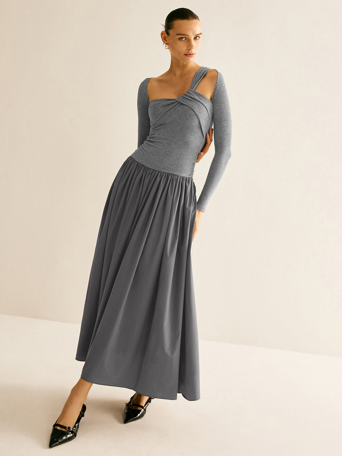 Asymmetrical Chic Panel Pleated Dress