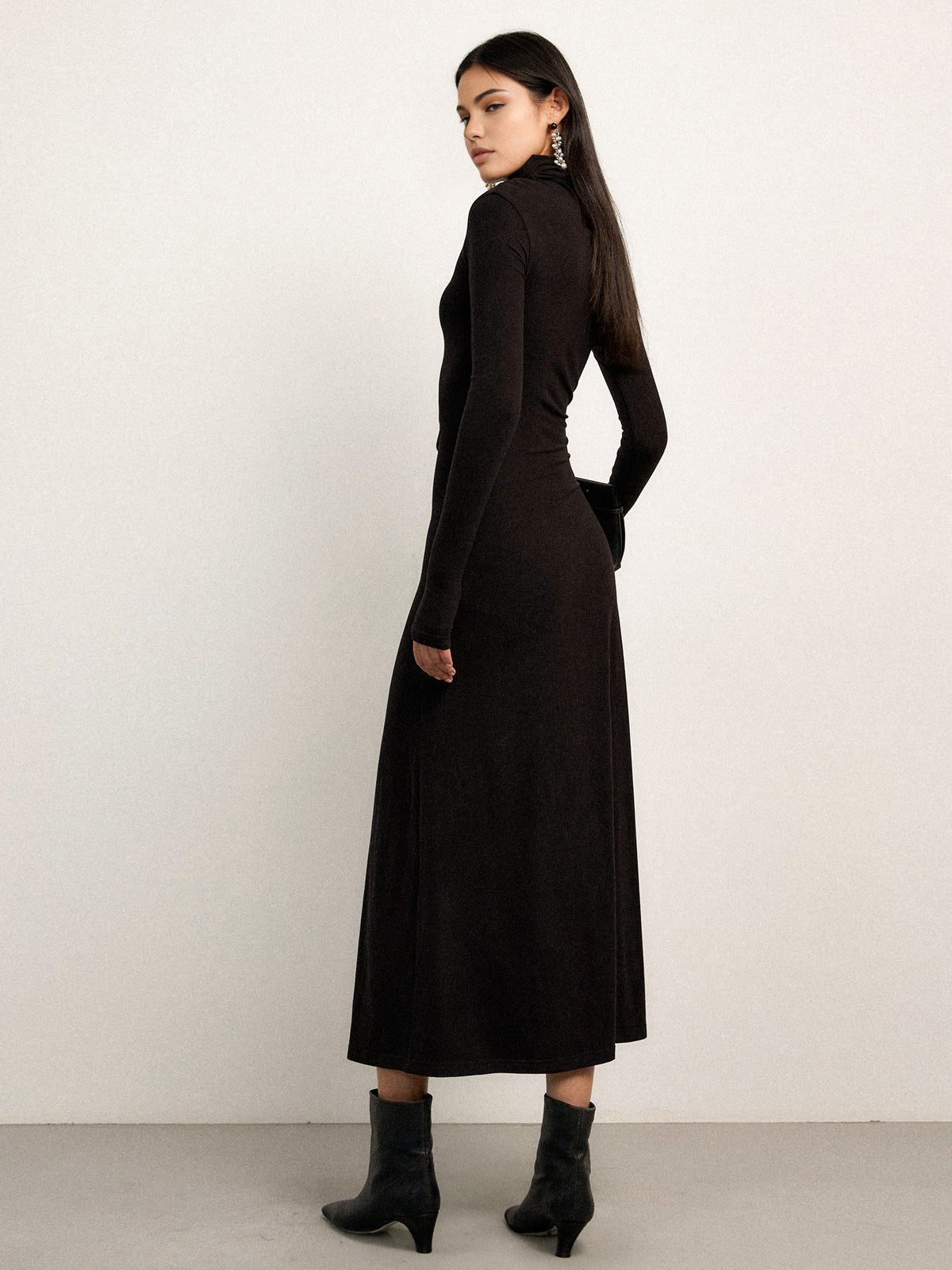 Bodycon Asymmetrical Neck Long Sleeve Ruched Maxi Dress