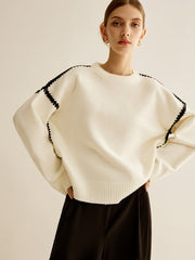 Minimalist Embroidered Trim Sweater