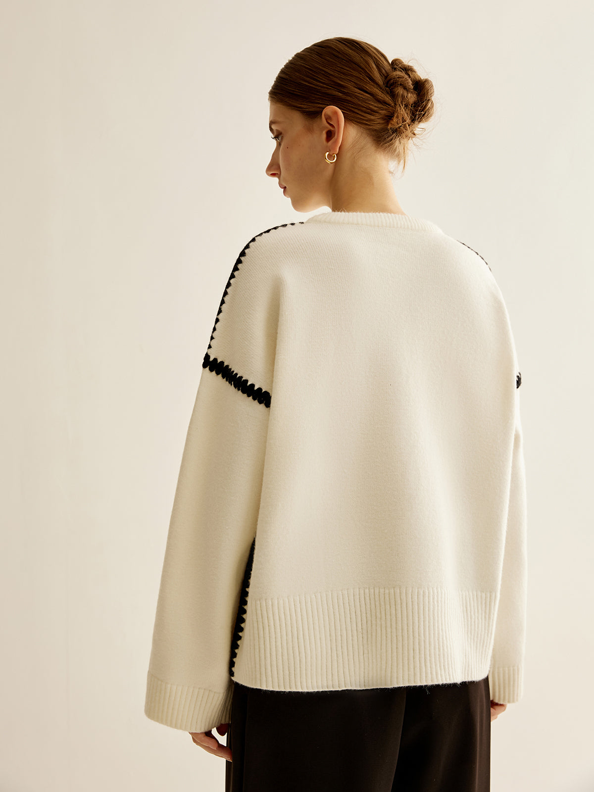 Minimalist Embroidered Trim Sweater