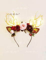 Burgundy Flower Christmas Reindeer Headband | LikeMyChoice®