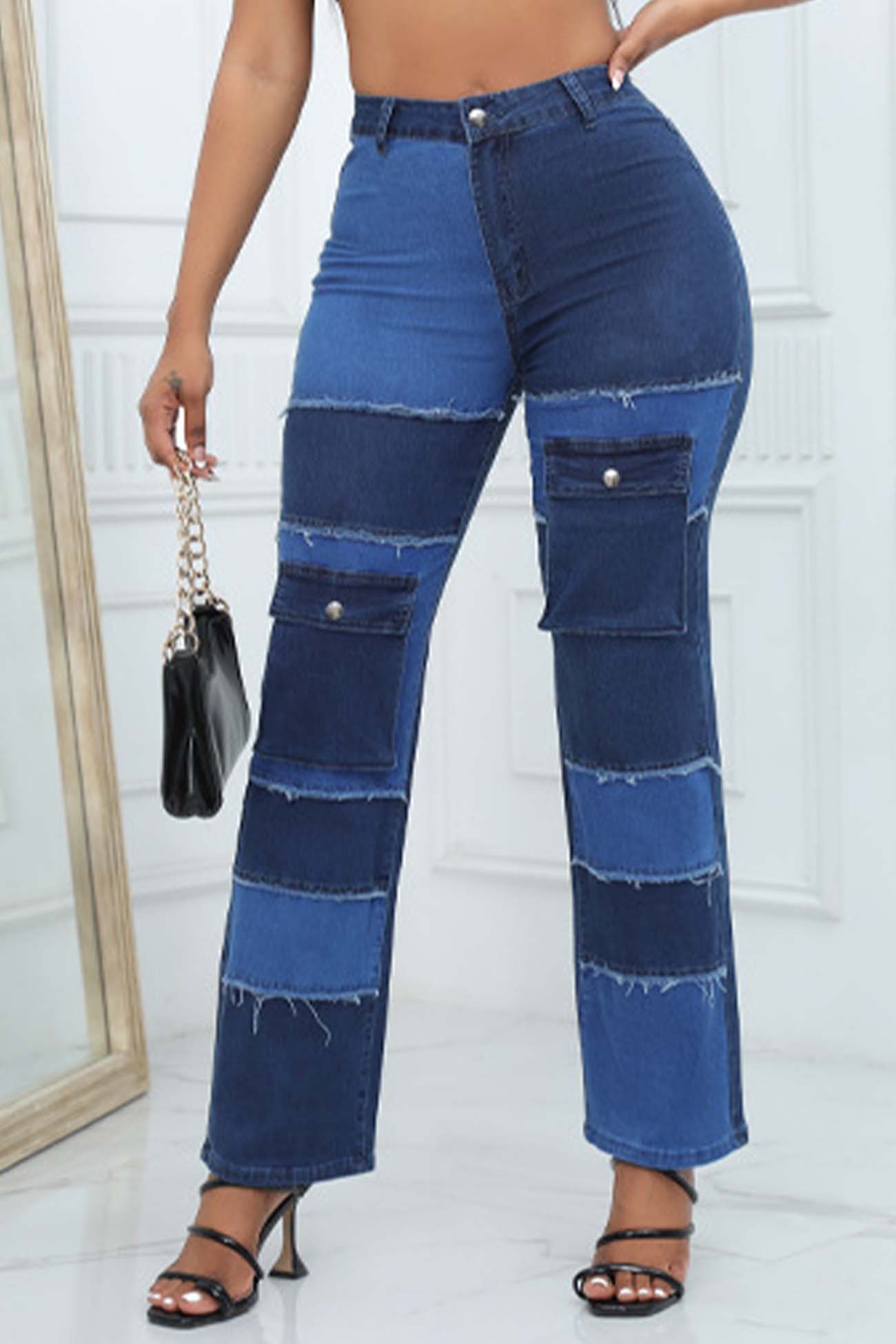 Contrast Patchwork High Waisted Jeans