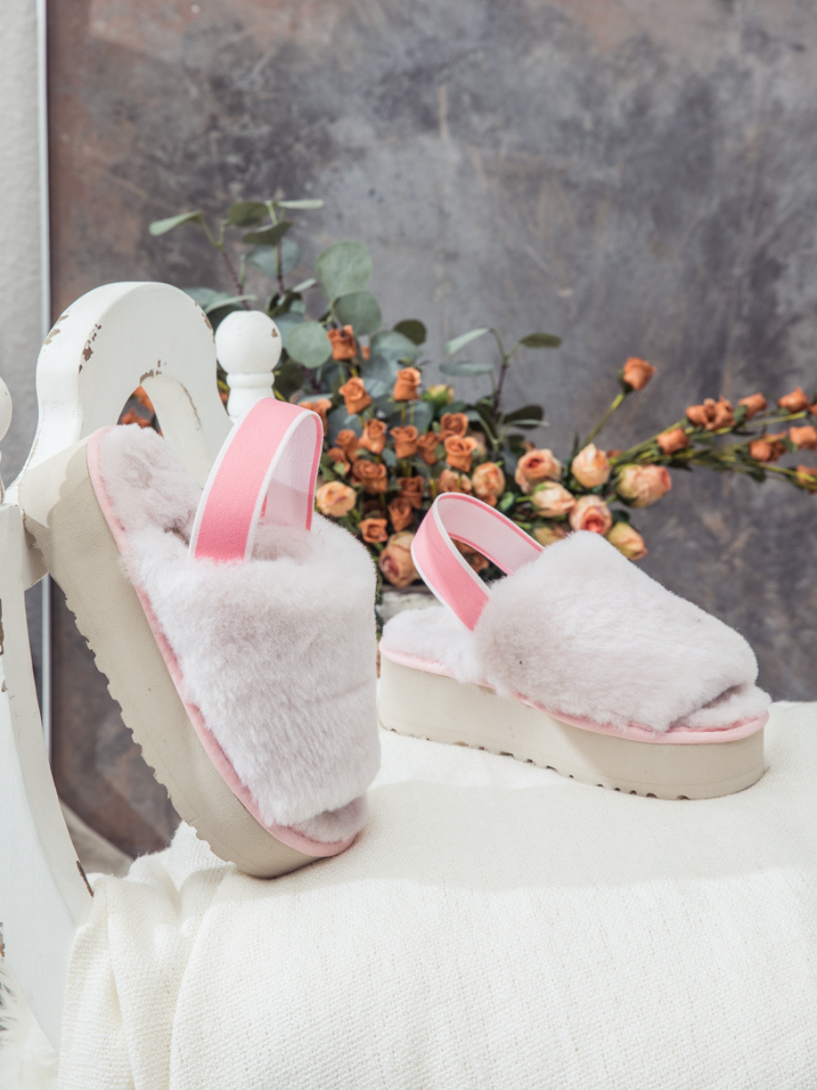 SMAIBULUN Ugg | Soft Woolen Fluffy Disco Sandal Slipper - Baby Pink