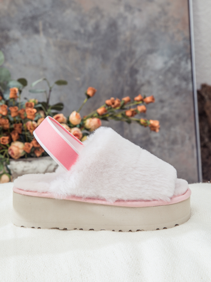 SMAIBULUN Ugg | Soft Woolen Fluffy Disco Sandal Slipper - Baby Pink