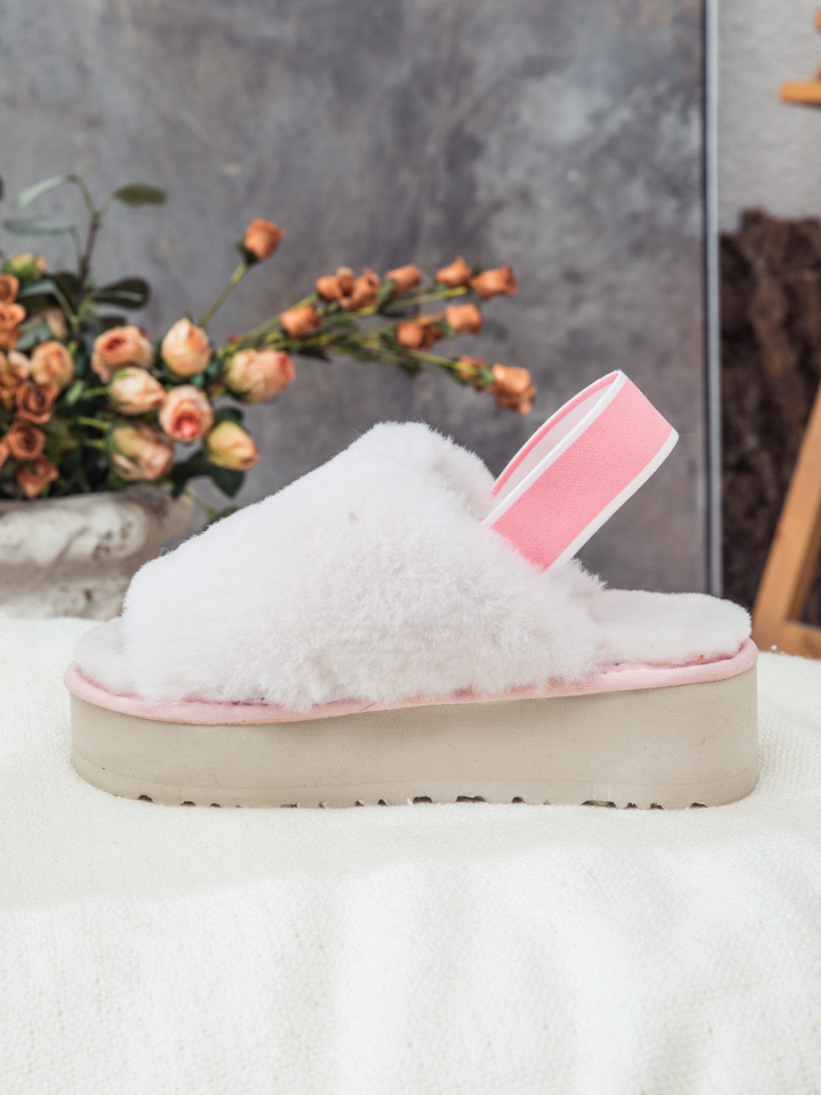 SMAIBULUN Ugg | Soft Woolen Fluffy Disco Sandal Slipper - Baby Pink