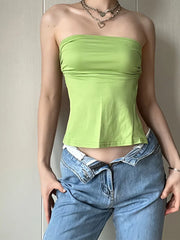 Backless Crop Top Female Bandage Strapless Tube Tops Streetwear Outfit Summer Solid Sleeveless Camis Open Back Top Woman Clothes