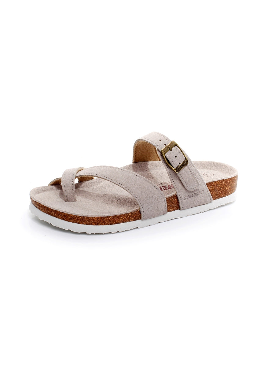 Maibulun | Beige Buckle-Accent Suede Upper Sandals