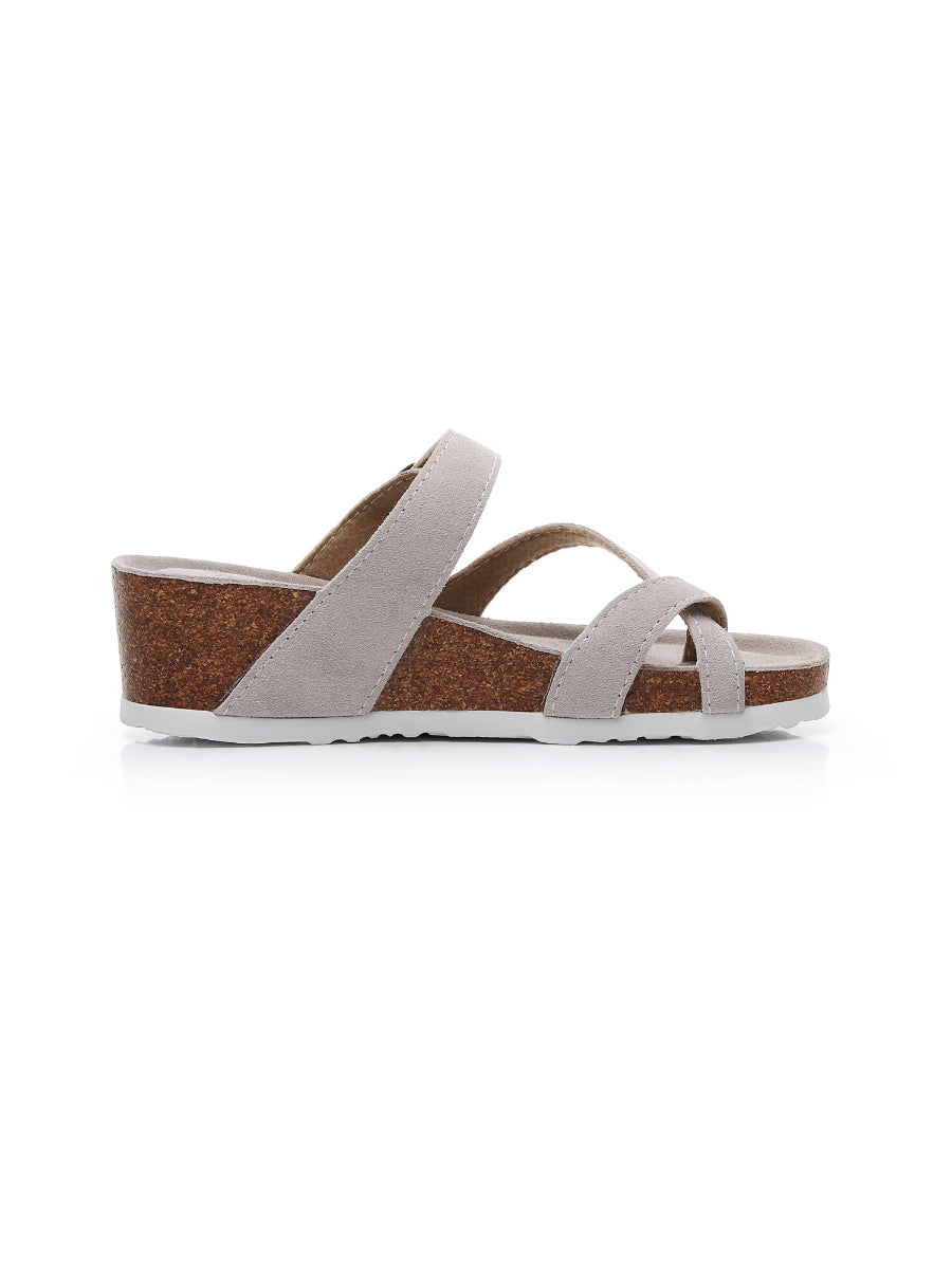 Maibulun | Beige Criss Cross Toe Suede Upper Wedge Sandal