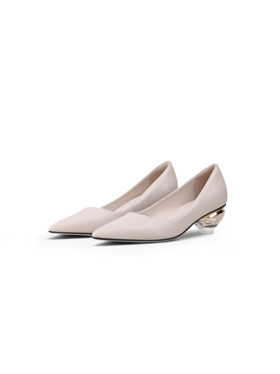 JadyRose | Genuine Leather Beige & Crystal Bowl-Heel Pump