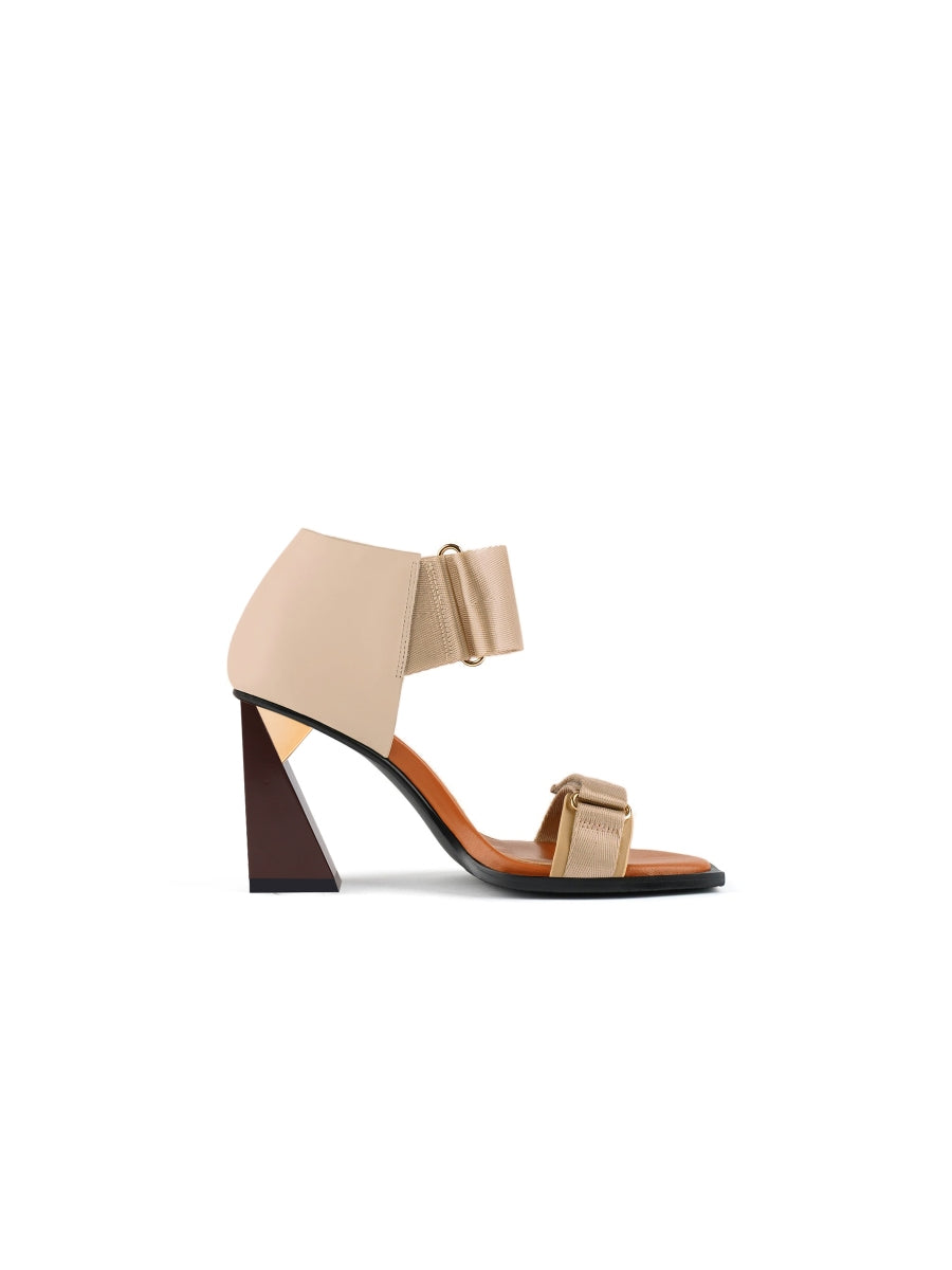 JadyRose | ALIDIA Beige Leather Heel Sandal