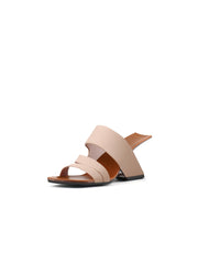 JadyRose | Beige Cross Strap Leather Wedge Slides Sandals