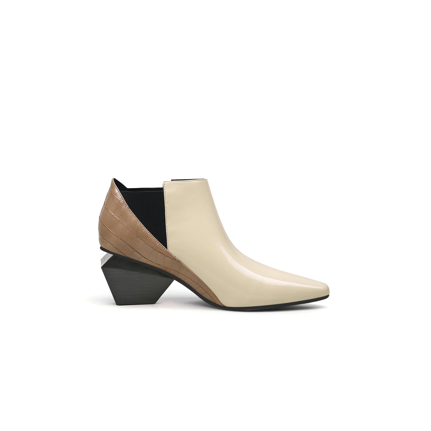 JADY ROSE | GEOMETRY-HEEL LEATHER ANKLE BOOT BEIGE