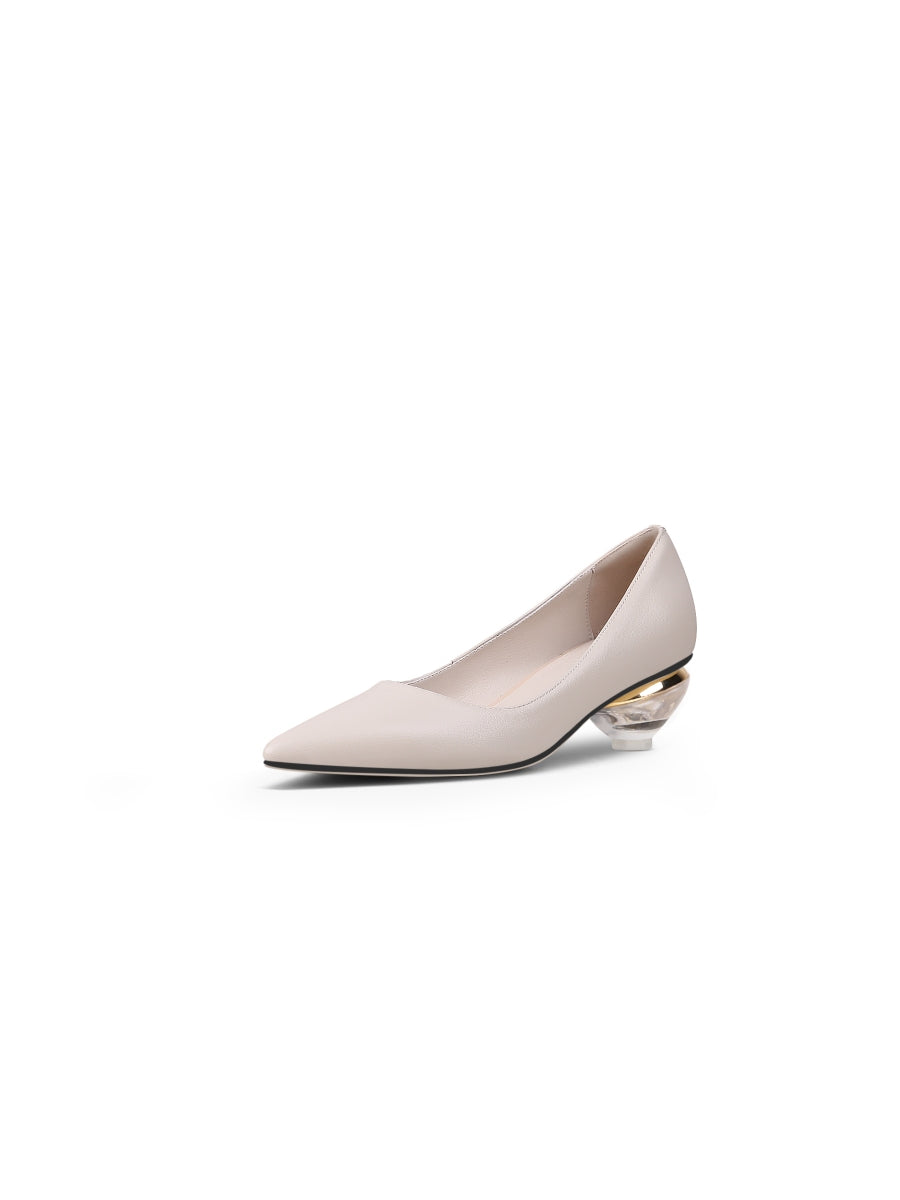 JadyRose | Genuine Leather Beige & Crystal Bowl-Heel Pump