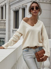 Smaibulun | DARIUS Drop Shoulder V-neck Knit Top - Beige