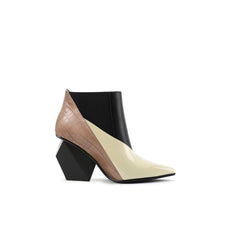 JADY ROSE | GEOMETRY BLOCK HEEL LEATHER BOOTIE BEIGE