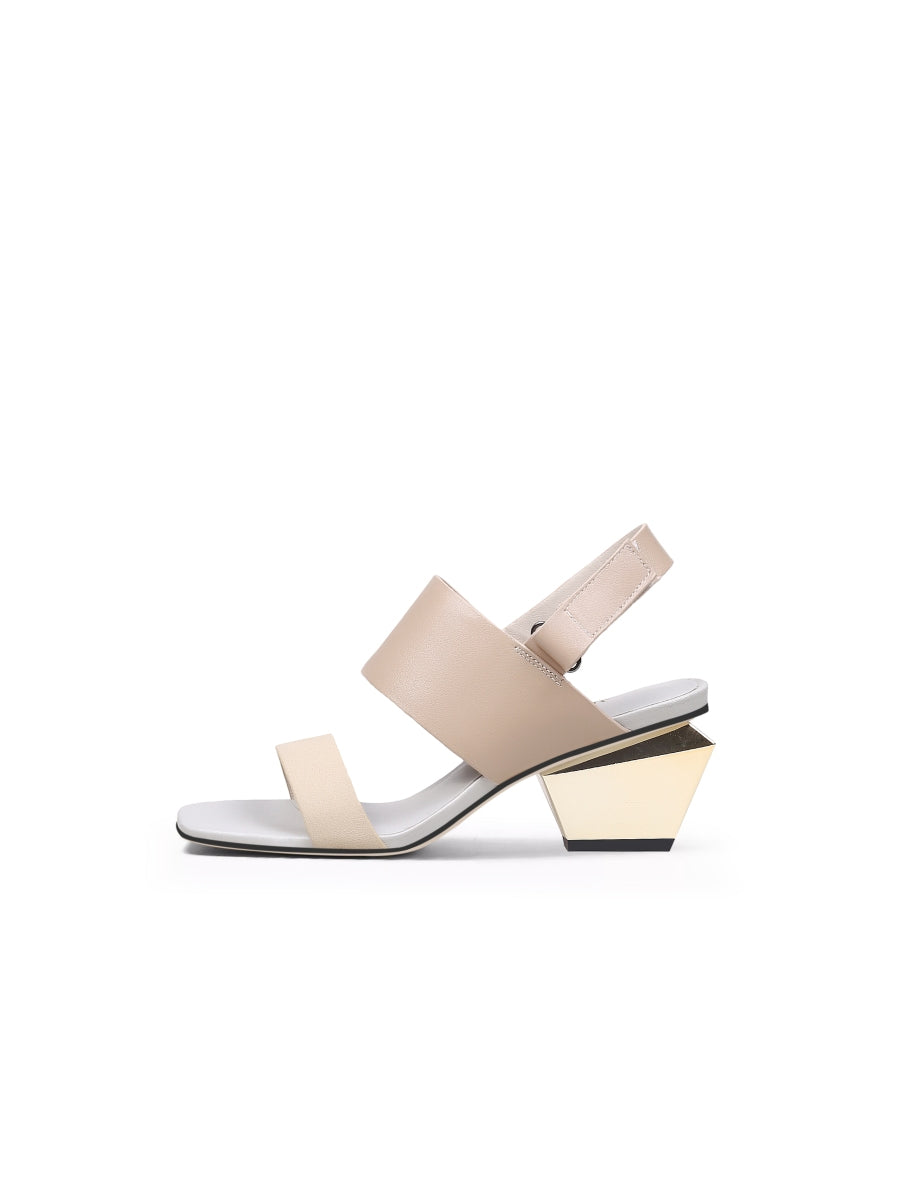 JadyRose | Casey Geometry Heels Leather Slingback Sandals