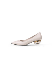 JadyRose | Genuine Leather Beige & Crystal Bowl-Heel Pump