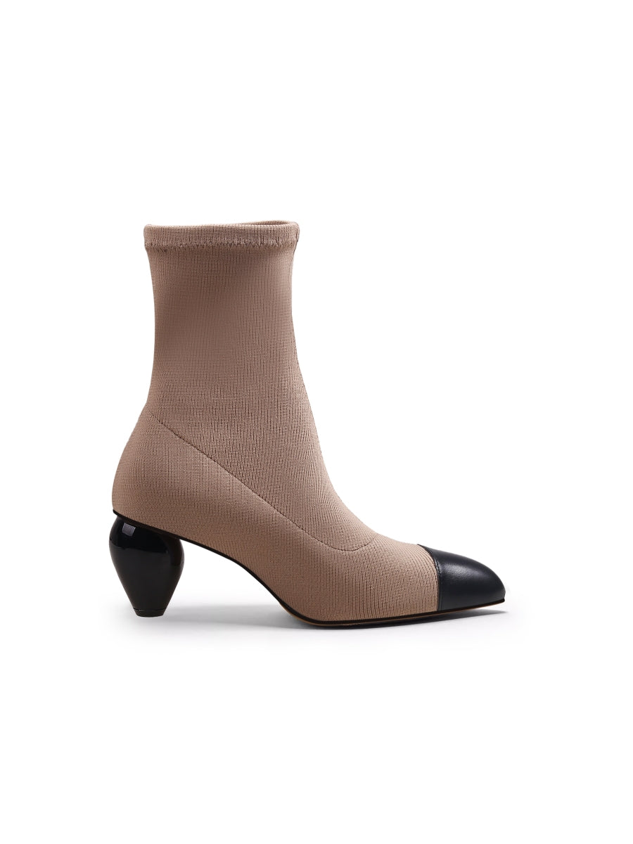 JadyRose | Mid-Heel Stretch Upper Sock Boot - Beige