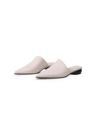 JadyRose | Sharp Toe Classic Point Toe Leather Mules - Beige