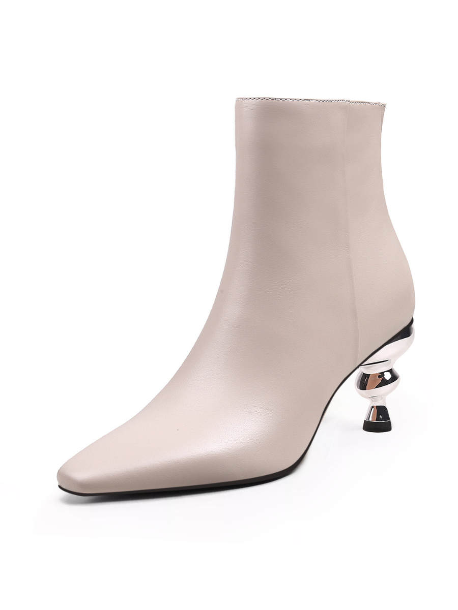 JADY ROSE | CAP HEEL LEATHER BOOTIE - BEIGE