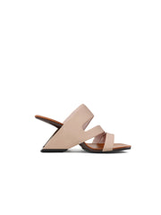 JadyRose | Beige Cross Strap Leather Wedge Slides Sandals