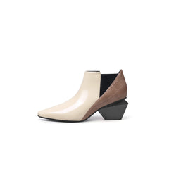 JADY ROSE | GEOMETRY-HEEL LEATHER ANKLE BOOT BEIGE