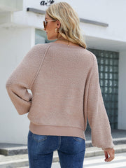 FUZZY BALLOON SLEEVE KNIT SWEATER - BEIGE