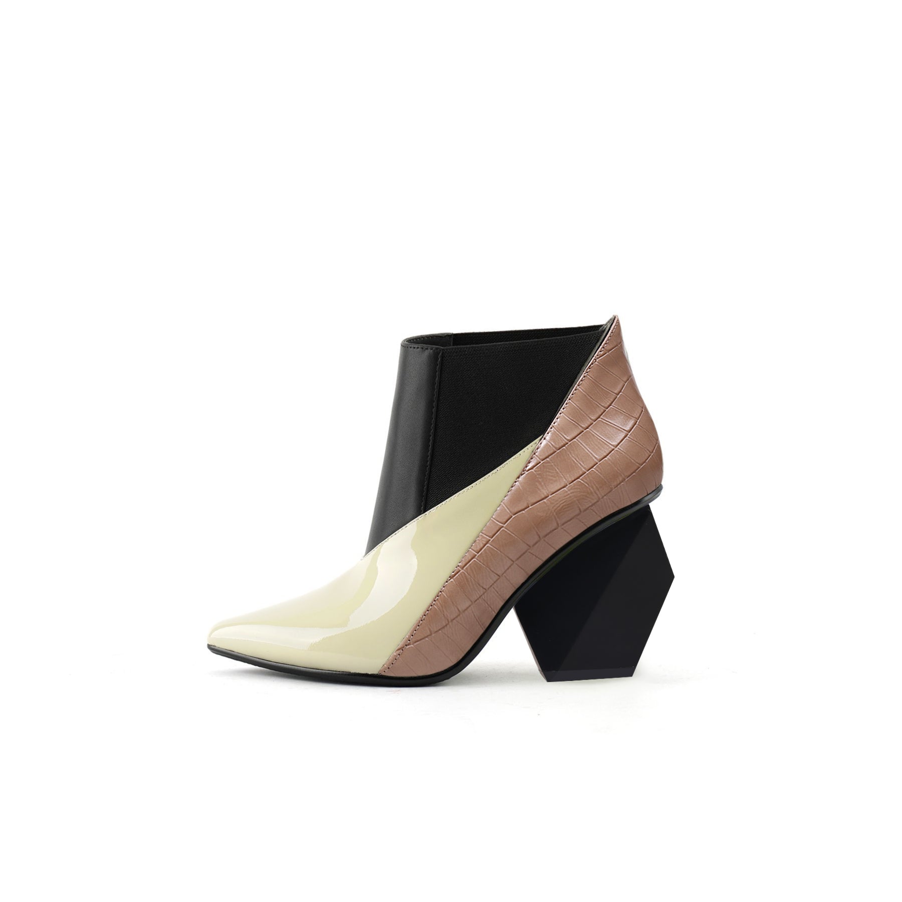 JADY ROSE | GEOMETRY BLOCK HEEL LEATHER BOOTIE BEIGE