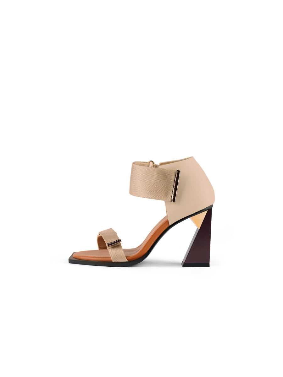 JadyRose | ALIDIA Beige Leather Heel Sandal