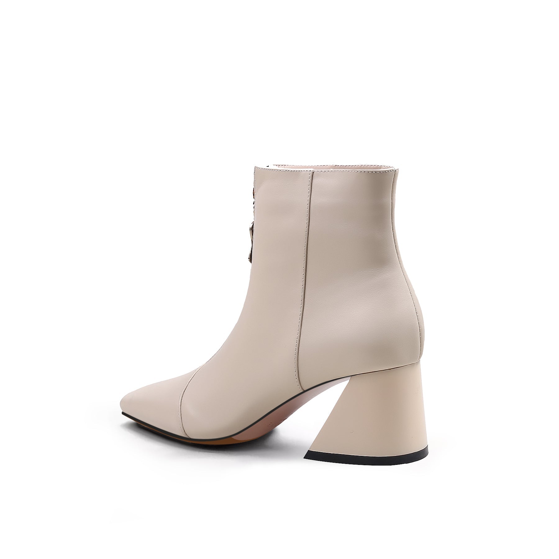 JADY ROSE | BLOCK HEEL LEATHER ANKLE BOOT - BEIGE