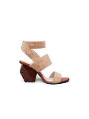 JadyRose | REEMA Block Heel Sawdust Leather Gladiator - Sand