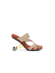 JadyRose | Beige Criss-Cross Toe Elevator Heel Leather Slides Sandals