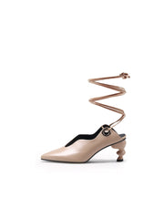 JadyRose | Kettle-Heel Scalloped Edges Pump - Beige