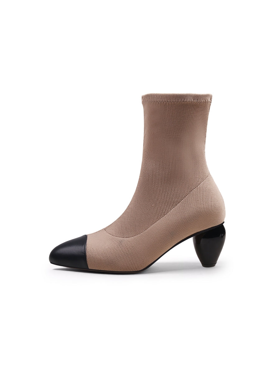 JadyRose | Mid-Heel Stretch Upper Sock Boot - Beige