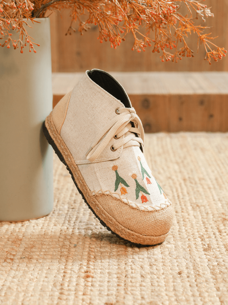 CACTUS ROSE | BEIGE RETRO EMBROIDERED LINEN SNEAKER