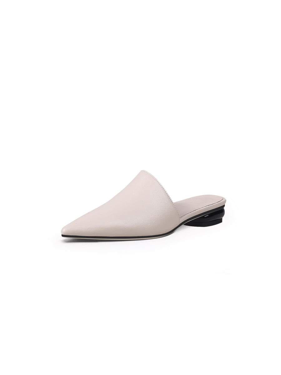 JadyRose | Sharp Toe Classic Point Toe Leather Mules - Beige