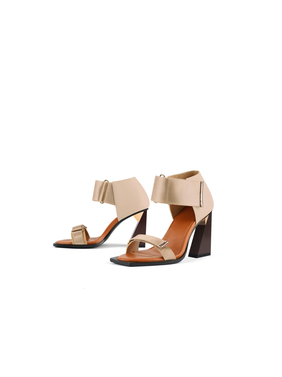 JadyRose | ALIDIA Beige Leather Heel Sandal