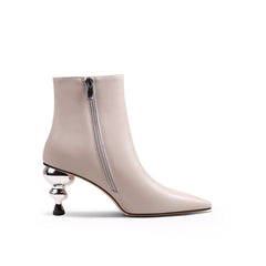 JADY ROSE | CAP HEEL LEATHER BOOTIE - BEIGE