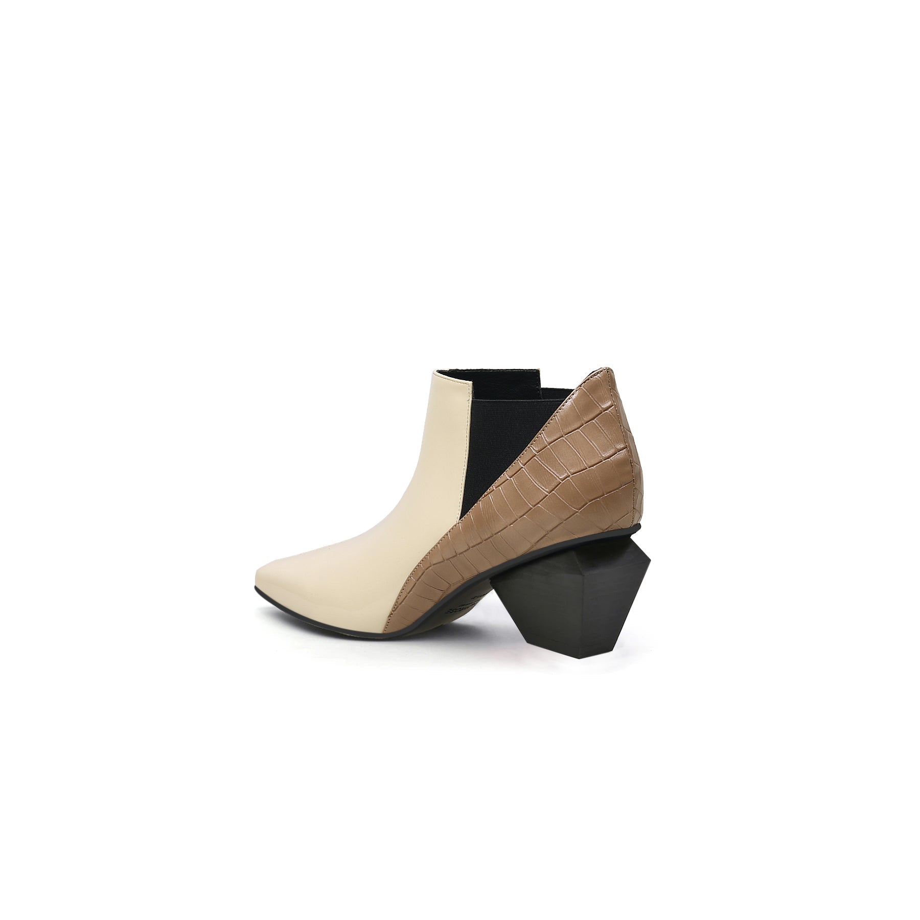 JADY ROSE | GEOMETRY-HEEL LEATHER ANKLE BOOT BEIGE