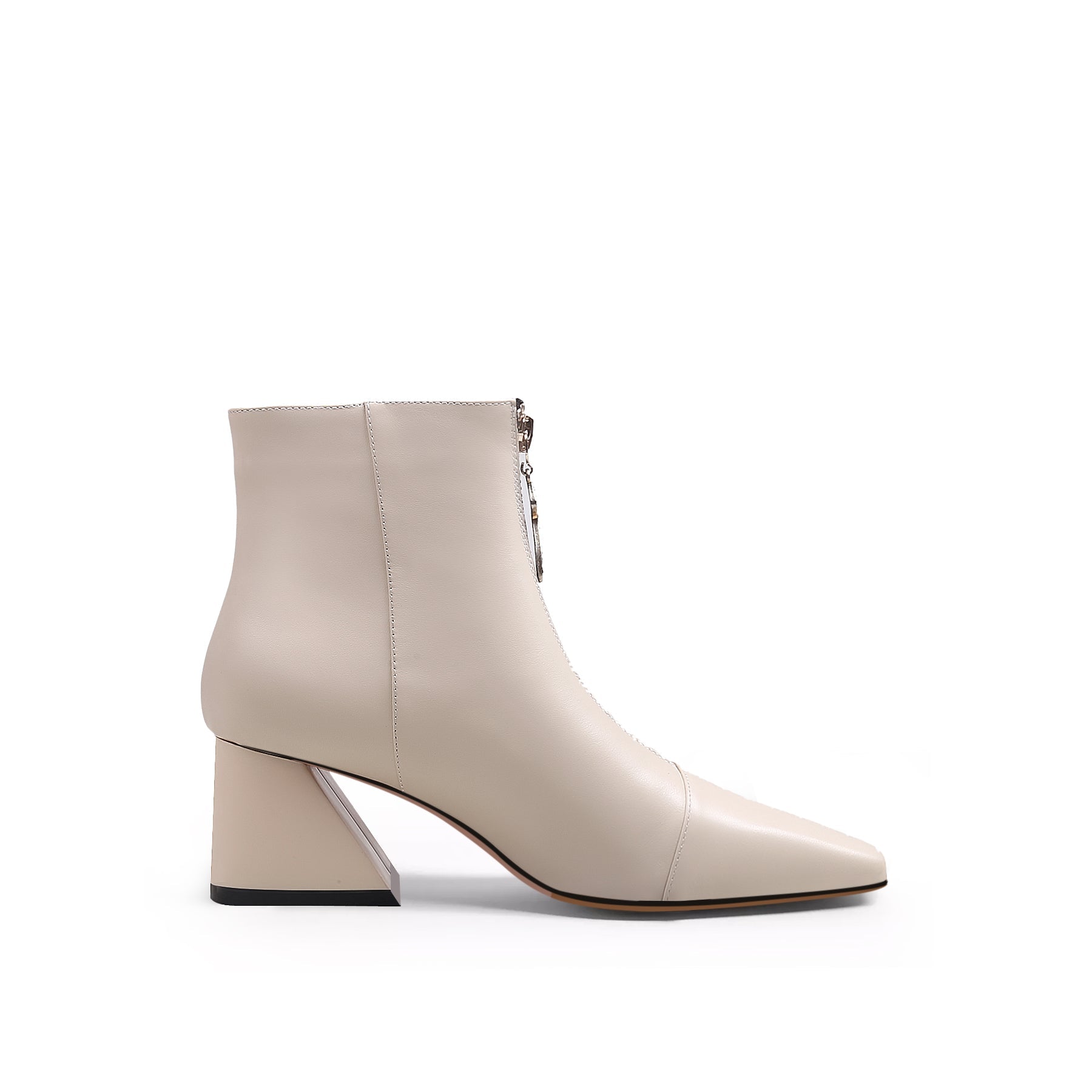 JADY ROSE | BLOCK HEEL LEATHER ANKLE BOOT - BEIGE