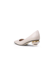 JadyRose | Genuine Leather Beige & Crystal Bowl-Heel Pump