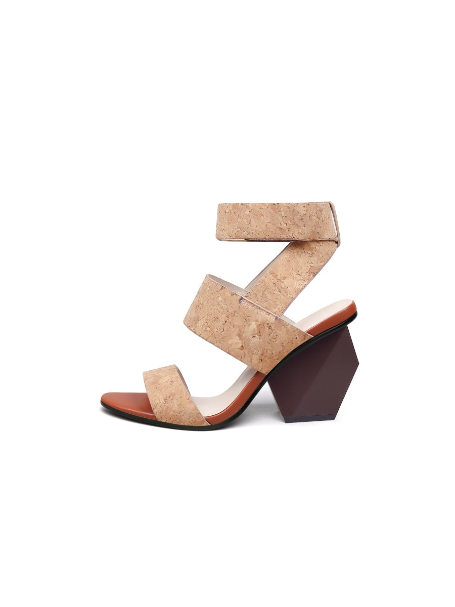 JadyRose | REEMA Block Heel Sawdust Leather Gladiator - Sand