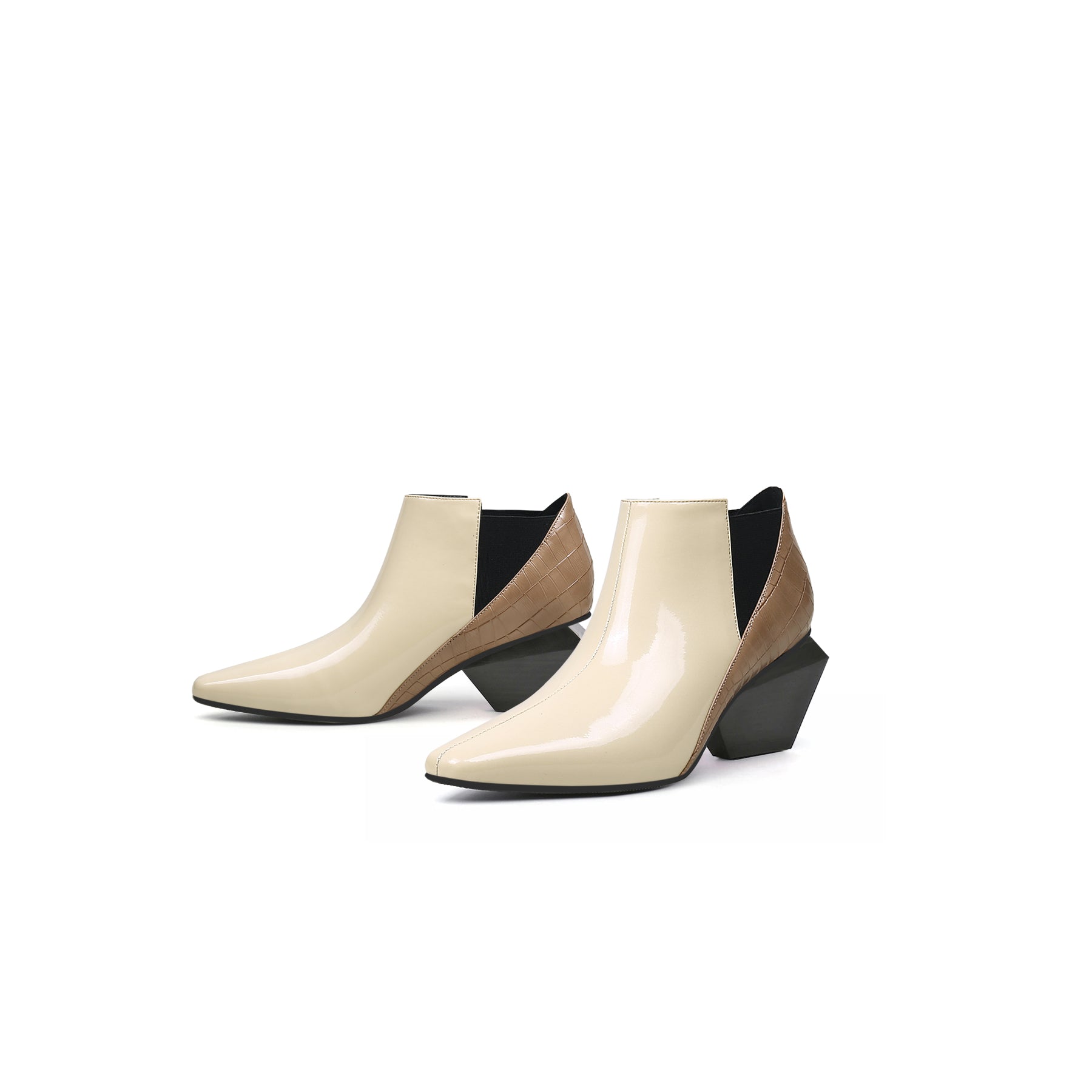 JADY ROSE | GEOMETRY-HEEL LEATHER ANKLE BOOT BEIGE