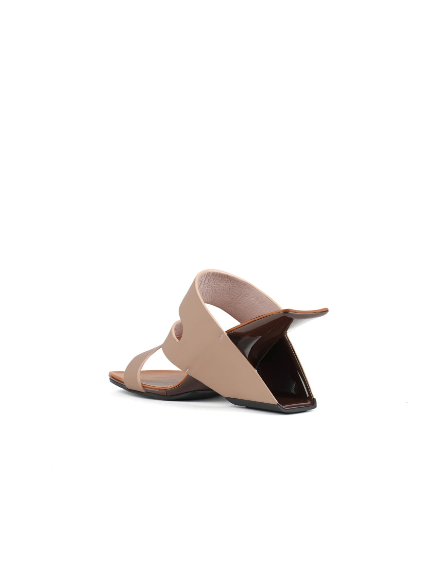 JadyRose | Beige Cross Strap Leather Wedge Slides Sandals