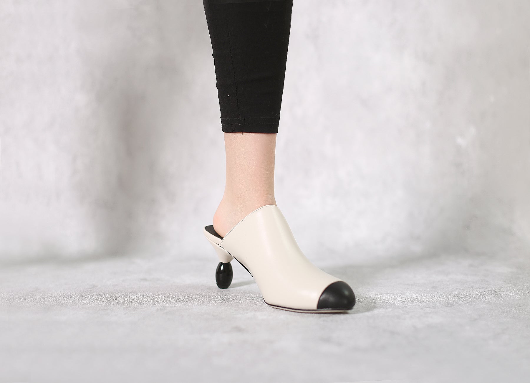 JadyRose | Bead Heel Black Toe Slice Mule