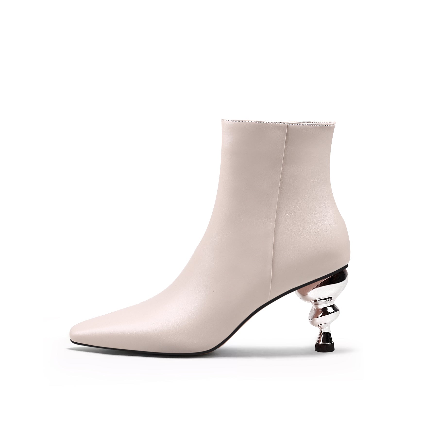 JADY ROSE | CAP HEEL LEATHER BOOTIE - BEIGE