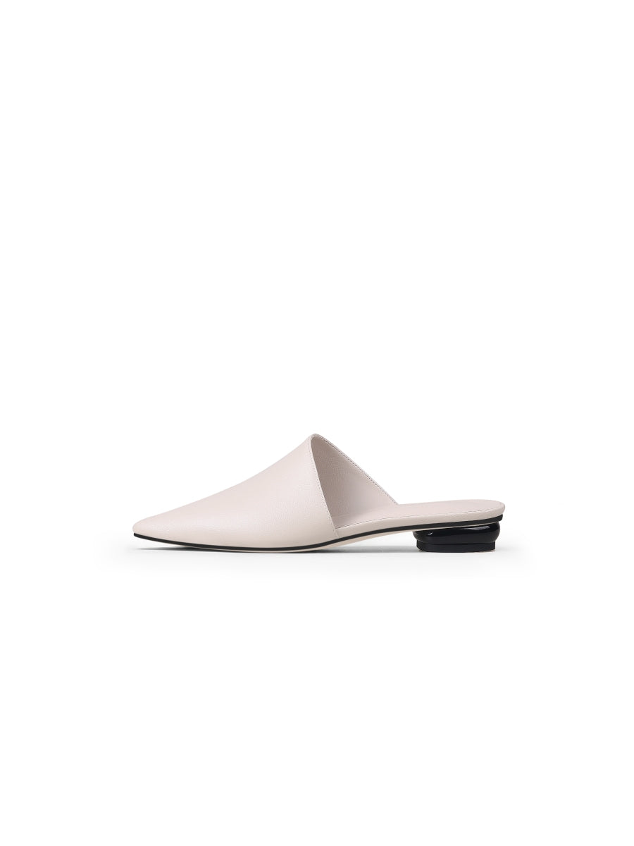 JadyRose | Sharp Toe Classic Point Toe Leather Mules - Beige