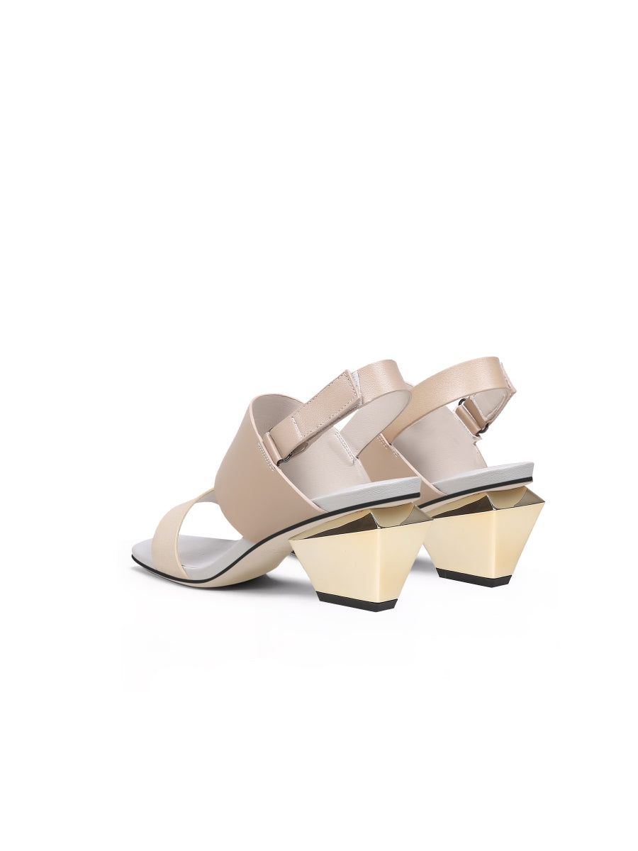 JadyRose | Casey Geometry Heels Leather Slingback Sandals