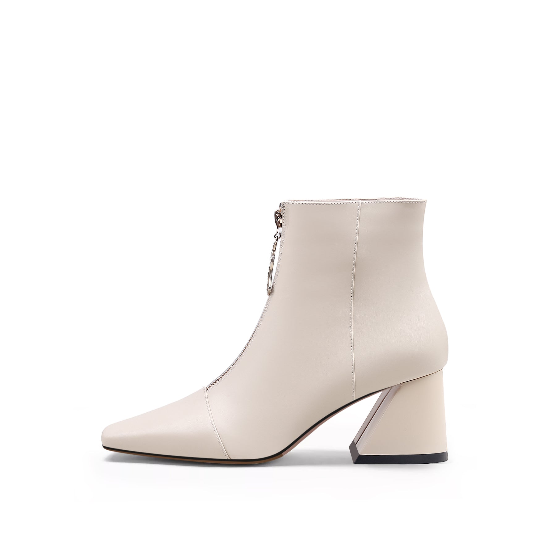 JADY ROSE | BLOCK HEEL LEATHER ANKLE BOOT - BEIGE